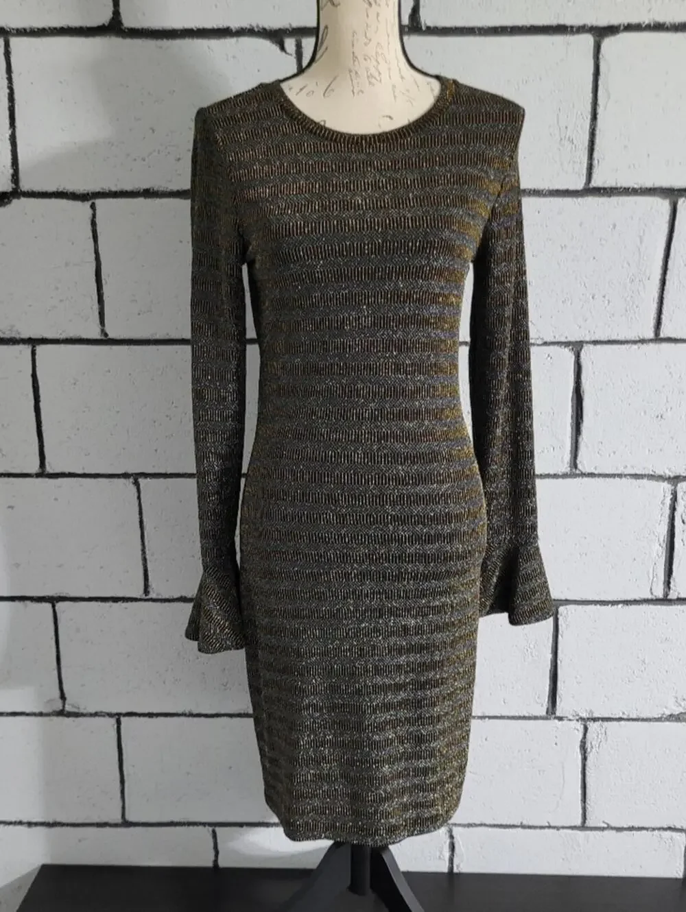 Michael Kors Sparkle Striped Long Sleeve Party Dress Sz S